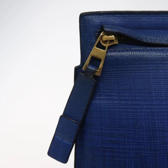 LOEWE Anagram Clutch Bag Leather Blue Gold Auth - Picture 8 of 15